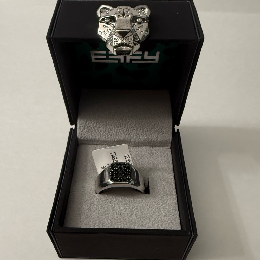 WT $720 EFFY 925 STERLING SILVER ,BLACK SPINEL RING